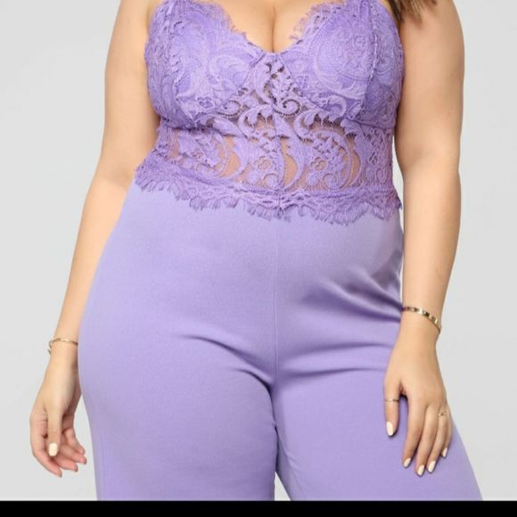 FashionNova NWT (Newwithtag) Lavender Lace Jumpsuit (Plus Size 3X) - Picture 3 of 5